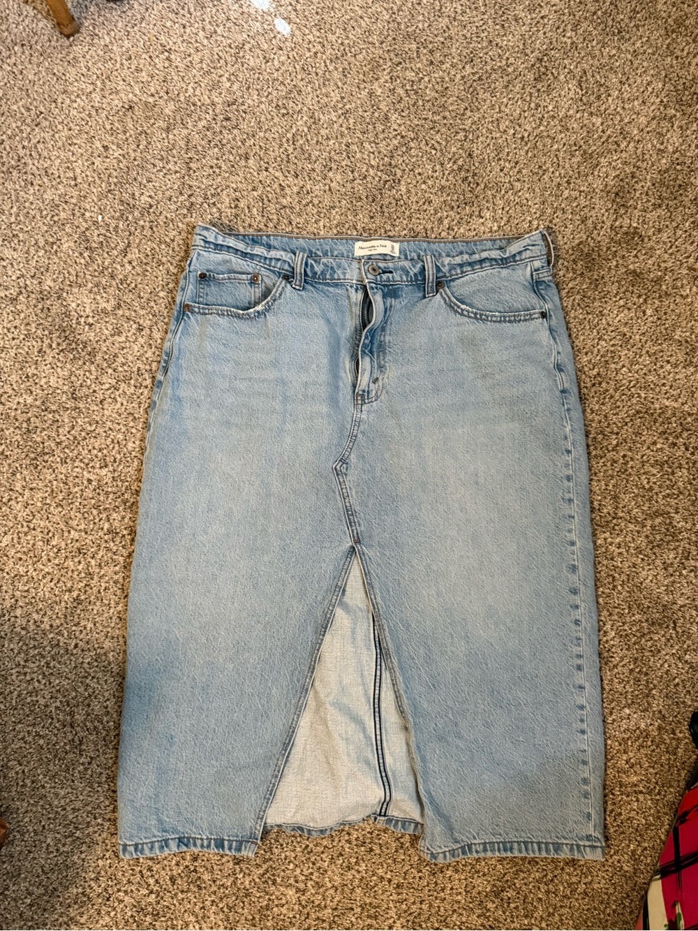 Abercrombie & Fitch Light Blue Denim Midi Skirt with Front Slit
